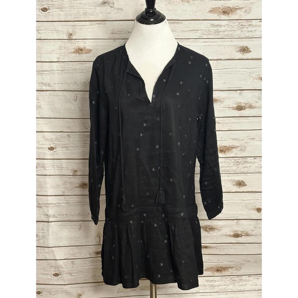 Rails 'Lydia' linen-blend embroidered drop waist ruffle hem mini dress Size XS